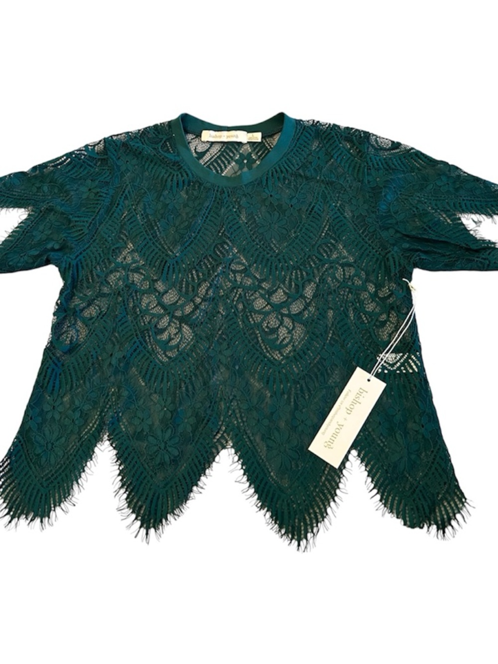 Bishop + Young Sheer Genius Dark Teal Lace Tee